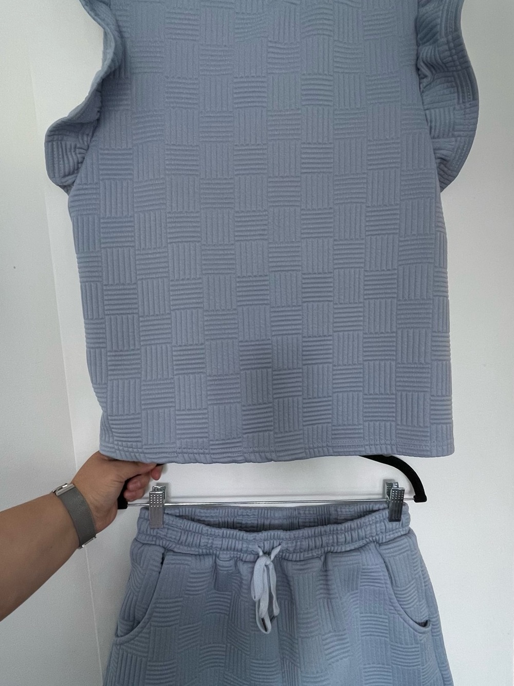 Women's Light Blue Textured Sleeveless Jumpsuit Set Size L